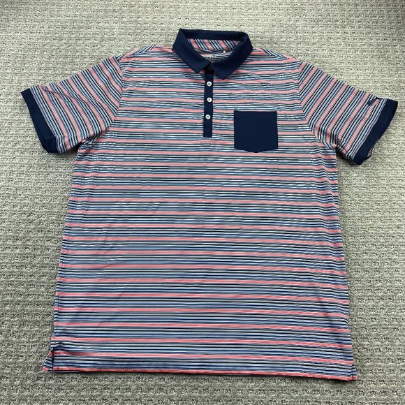 Puma Golf Shirt Men Extra Large XL White Navy Blue Orange Striped Colorful Polo - Picture 1 of 9